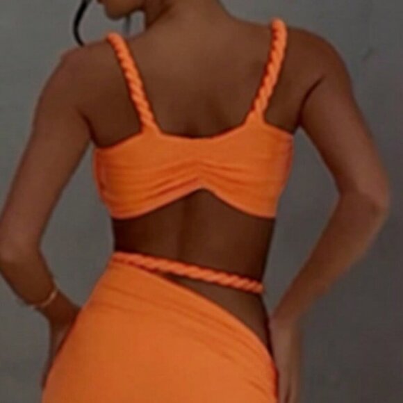 Orange Women's Sexy Backless Camisole top, Hip Hugging maxi Skirt Set - Picture 5 of 8